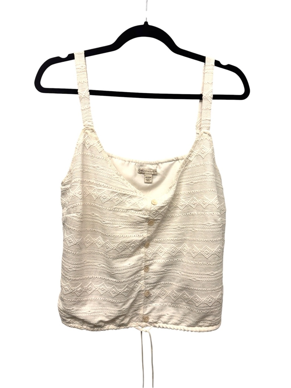 Cato Cream Lace-Texture Button Front Crop Camisole
